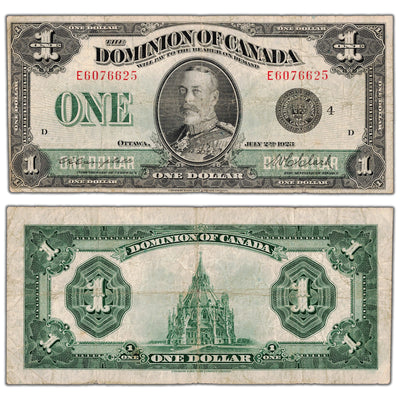 $1 1923 Dominion of Canada Note Black Seal Series E DC-25o - Fine