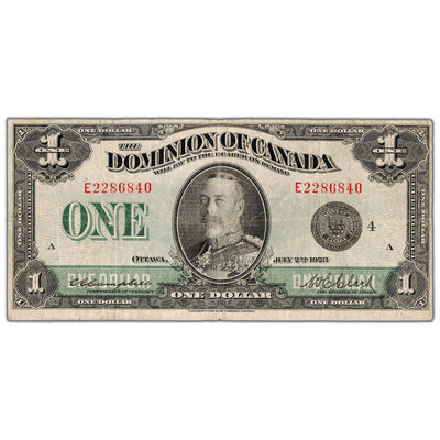 $1 1923 Dominion of Canada Note Black Seal Series E DC-25o - Fine