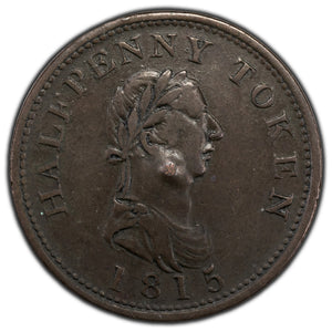 SOLD Nova Scotia 1815 Slender Bust 7 Leaves Halfpenny Token NS-25A2 - Damage