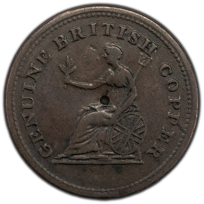 Nova Scotia 1815 Slender Bust 7 Leaves Halfpenny Token NS-25A2 - Damage