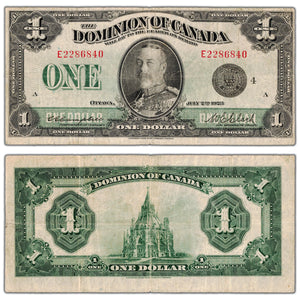 $1 1923 Dominion of Canada Note Black Seal Series E DC-25o - Fine