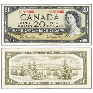 $20 1954 Bank of Canada Note Beattie-Rasminsky V/E Prefix BC-41b - VF