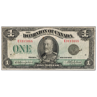 $1 1923 Dominion of Canada Note Black Seal Series E DC-25o - Minor Tape