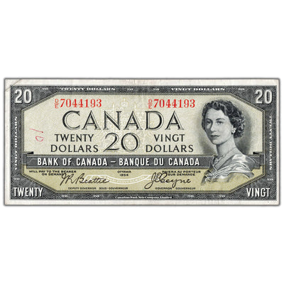 $20 1954 Bank of Canada Note Devil Face D/E Prefix BC-33b - VF (writing)