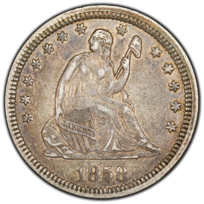 United States 1858 25 Cents Seated Liberty Quarter Silver Coin