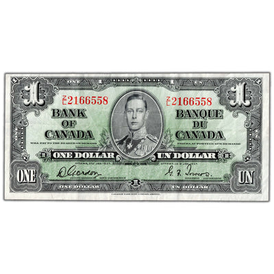 $1 1937 Bank of Canada Note Gordon-Towers Z/L Prefix BC-21c - VF