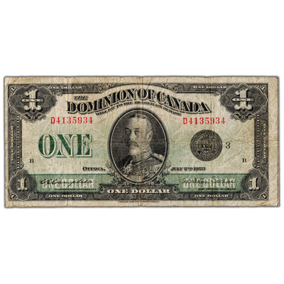 $1 1923 Dominion of Canada Note Black Seal Series D DC-25n - VG/F