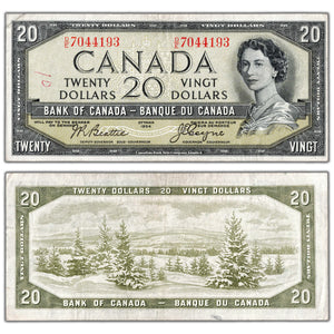 $20 1954 Bank of Canada Note Devil Face D/E Prefix BC-33b - VF (writing)