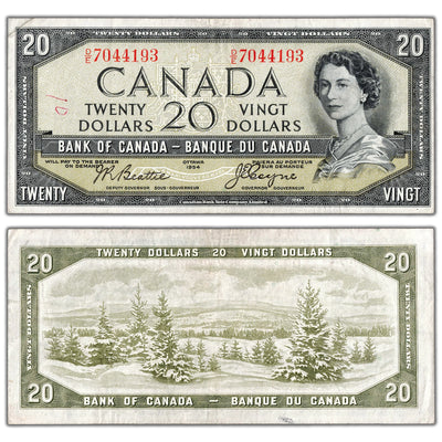 $20 1954 Bank of Canada Note Devil Face D/E Prefix BC-33b - VF (writing)