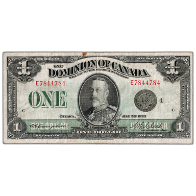 $1 1923 Dominion of Canada Note Black Seal Series E DC-25o - VF (minor rust)