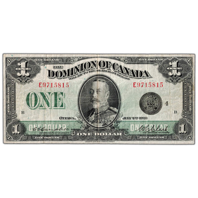 $1 1923 Dominion of Canada Note Black Seal Series E DC-25o - F/VF