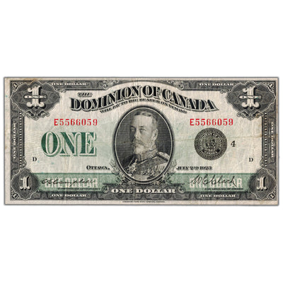 SOLD $1 1923 Dominion of Canada Note Black Seal Series E DC-25o - F/VF