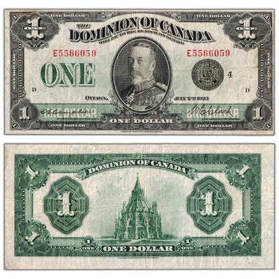 SOLD $1 1923 Dominion of Canada Note Black Seal Series E DC-25o - F/VF