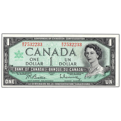 SOLD $1 1967 Bank of Canada Note Beattie-Rasminsky M/O Prefix BC-45b - AU-58