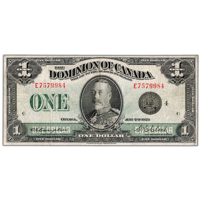 SOLD $1 1923 Dominion of Canada Note Black Seal Series E DC-25o - F/VF