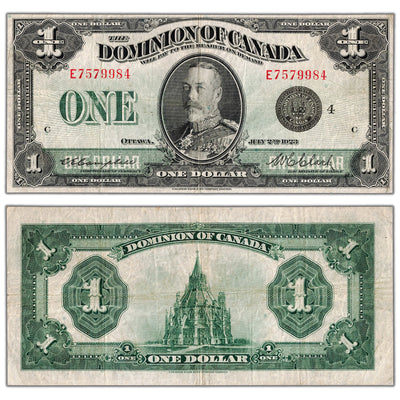 SOLD $1 1923 Dominion of Canada Note Black Seal Series E DC-25o - F/VF