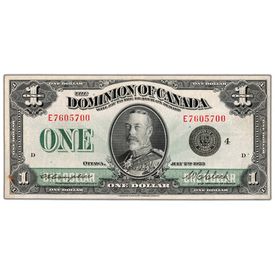 $1 1923 Dominion of Canada Note Black Seal Series E DC-25o - VF/EF