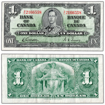 $1 1937 Bank of Canada Note Gordon-Towers Z/L Prefix BC-21c - VF
