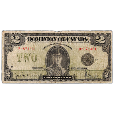 SOLD $2 1923 Dominion of Canada Note Black Seal Series B DC-26a - Circulated