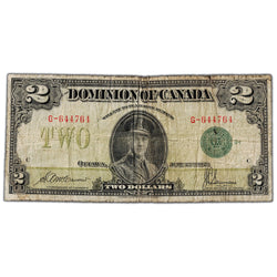 SOLD $2 1923 Dominion of Canada Note Green Seal Series G DC-26d - Circulated
