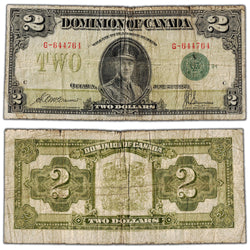 SOLD $2 1923 Dominion of Canada Note Green Seal Series G DC-26d - Circulated