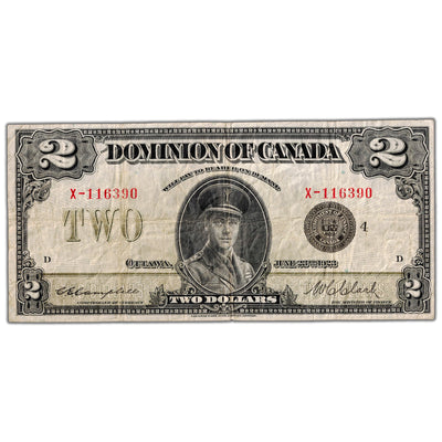 $2 1923 Dominion of Canada Note Black Seal Series X DC-26l - Fine+