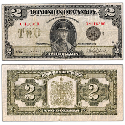 $2 1923 Dominion of Canada Note Black Seal Series X DC-26l - Fine+