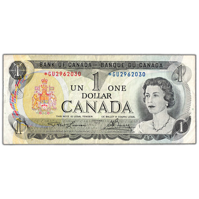 $1 1973 Bank of Canada Note *GU Replacement Prefix BC-46aA - F/VF