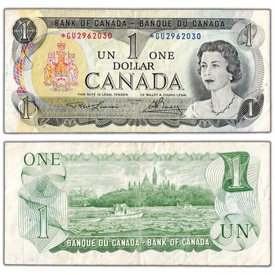 $1 1973 Bank of Canada Note *GU Replacement Prefix BC-46aA - F/VF