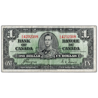 $1 1937 Bank of Canada Note Coyne-Towers K/N Prefix BC-21d - VF