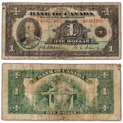 $1 1935 Bank of Canada Note English Text Letter 'A' BC-1 - G/VG