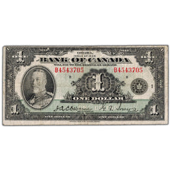 $1 1935 Bank of Canada Note English Text Letter 'B' BC-1 - VG/F