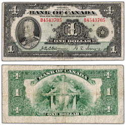 $1 1935 Bank of Canada Note English Text Letter 'B' BC-1 - VG/F