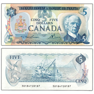 SOLD $5 1979 Bank of Canada Note Lawson-Bouey BC-53a - AU/UNC
