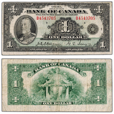 $1 1935 Bank of Canada Note English Text Letter 'B' BC-1 - VG/F