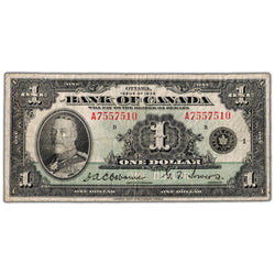 $1 1935 Bank of Canada Note English Text Letter 'A' BC-1 - Fine