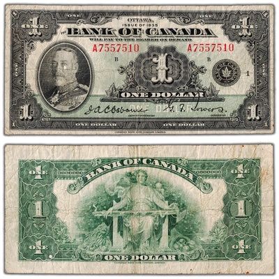 $1 1935 Bank of Canada Note English Text Letter 'A' BC-1 - Fine