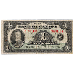 $1 1935 Bank of Canada Note English Text Letter 'B' BC-1 - VG/F