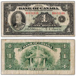 $1 1935 Bank of Canada Note English Text Letter 'B' BC-1 - VG/F