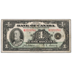 $1 1935 Bank of Canada Note English Text Letter 'B' BC-1 - F/VF