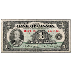 $1 1935 Bank of Canada Note English Text Letter 'A' BC-1 - F/VF