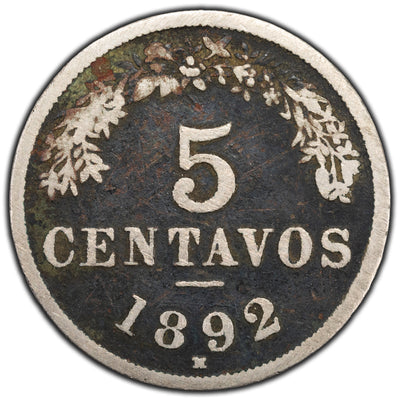 Bolivia 1892 5 Centavos Coin KM #171
