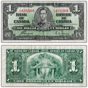 $1 1937 Bank of Canada Note Coyne-Towers K/N Prefix BC-21d - VF