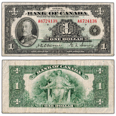 $1 1935 Bank of Canada Note English Text Letter 'A' BC-1 - F/VF