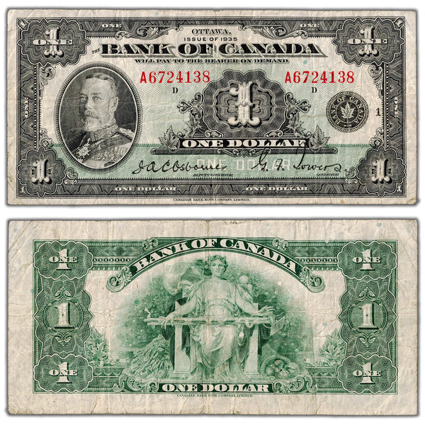 $1 1935 Bank of Canada Note English Text Letter 'A' BC-1 - F/VF - The ...