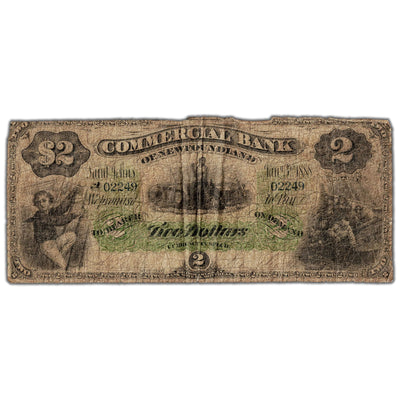 Commercial Bank of Newfoundland 1888 $2 Chartered Note Green Tint #185-18-02 - Good+