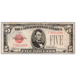 United States 1928 $5 Note Red Seal Fr. 1528 - Circulated