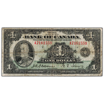 $1 1935 Bank of Canada Note English Text Letter 'A' BC-1 - VG/F