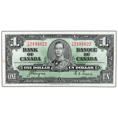 $1 1937 Bank of Canada Note Coyne-Towers T/M Prefix BC-21d - VF (pressed)