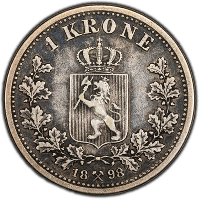 Norway 1898 1 One Krone Silver Coin KM #357